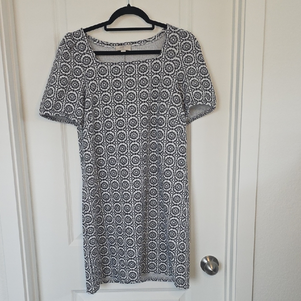 LOFT Black and White Geometric Midi Dress